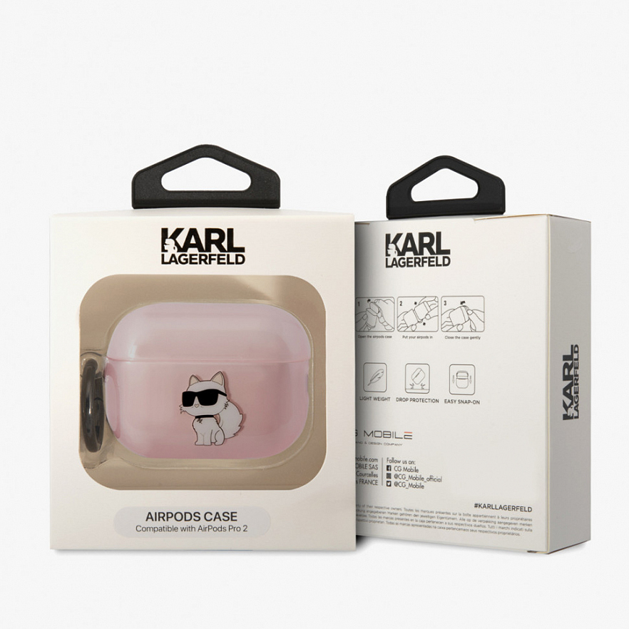 Чехол CG Mobile Karl Lagerfeld TPU with ring NFT Choupette для Airpods Pro 2 (2022) розовый (Translucent Pink)