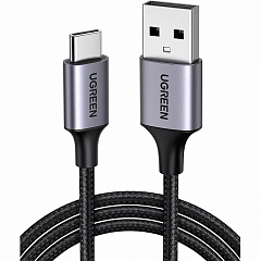 Кабель Ugreen US288 USB-A 2.0 to USB-C Cable Nickel Plating Aluminum Nylon Braid (0,25 метра) чёрный (60124)