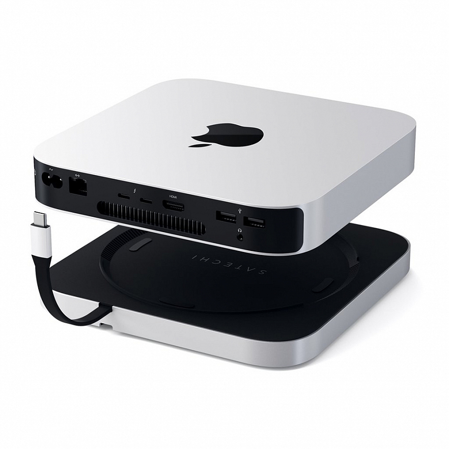 Хаб Satechi Stand & Hub USB-C / 3 x USB-A / Micro/SD / 3.5mm для Mac Mini (M1, 2020) серебристый (ST-MMSHS)