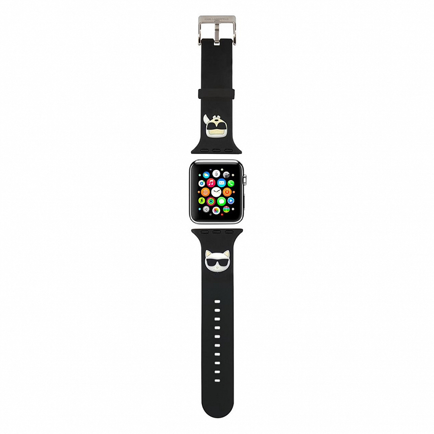 Ремешок CG Mobile Lagerfeld Silicone Karl and Choupette Heads для Apple Watch 42/44/45 мм чёрный
