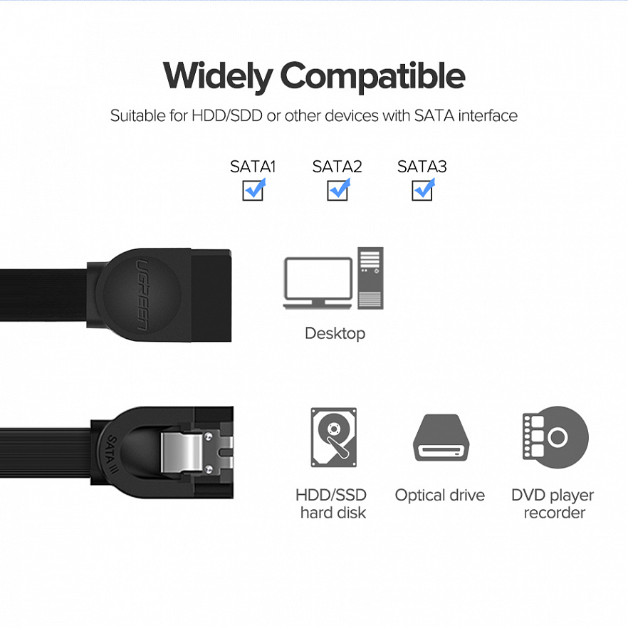Кабель Ugreen US217 SATA - SATA Data Cable 90° (0,5 метра) чёрный (30797)
