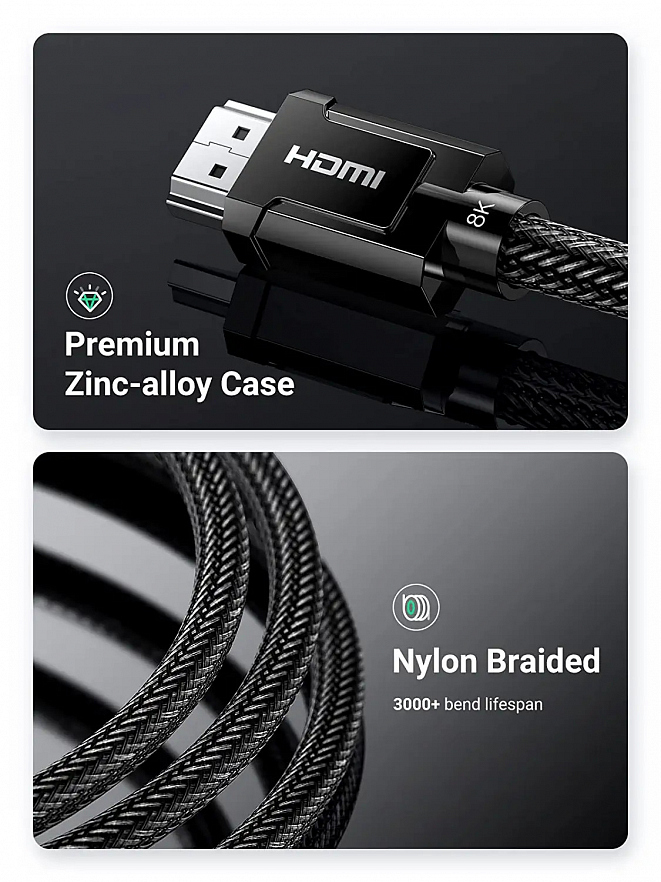 Кабель Ugreen HD135 (50562) 8K HDMI M/M Zinc+Nylon Round Cable (5 метров) чёрный
