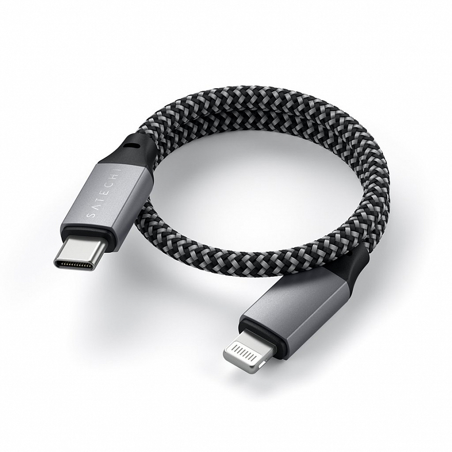 Кабель Satechi USB-C to Lightning Charging Cable (0.25 метра) серый (ST-TCL10M)