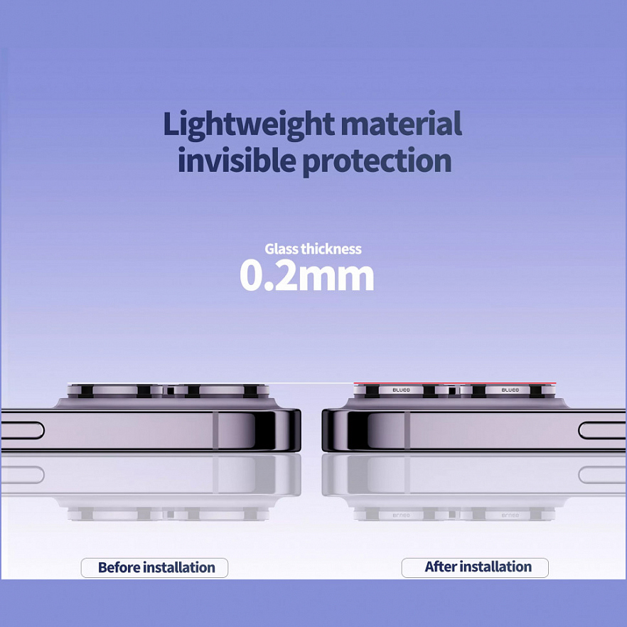 Защитное стекло Blueo Camera Lens PVD stainless steel для камеры iPhone 14 Pro/14 Pro Max чёрное (3 шт+install)