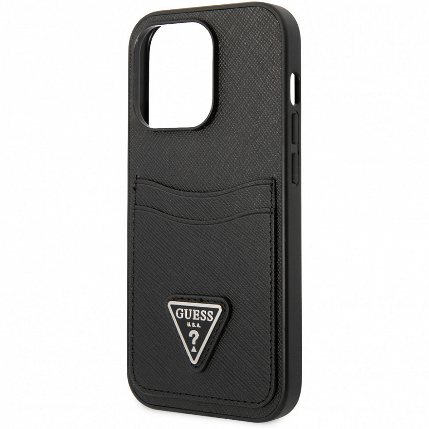 Чехол CG Mobile Guess PU Saffiano Double Cardslot w Metal Triangle Logo Hard для iPhone 14 Pro чёрный