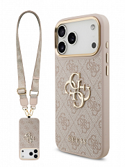 Чехол Guess Crossbody для iPhone 17 Pro Max с ремешком розовый