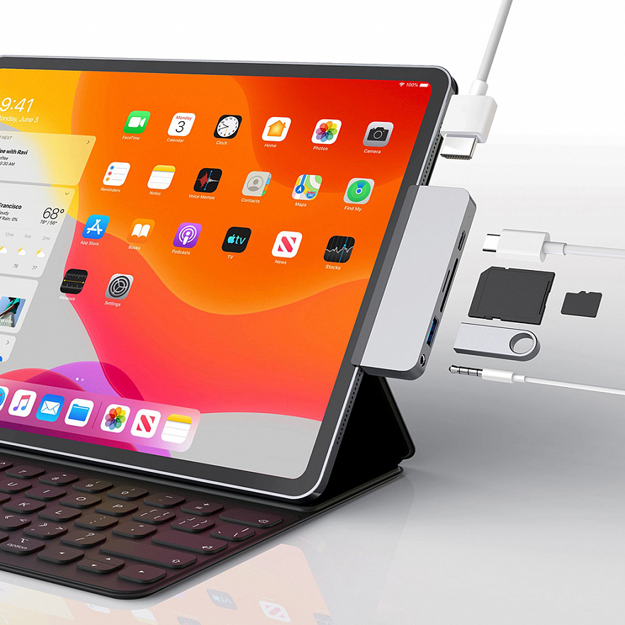 USB-хаб HyperDrive 6-in-1 USB-C Hub для iPad Pro / iPad Air / iPad mini серебристый (HD319B-SILVER)