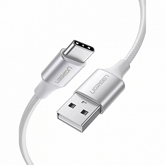 Кабель UGREEN US288 (60131) USB-A 2.0 to USB-C Cable Nickel Plating Aluminum Nylon Braid (1 метр) серебристый/белый