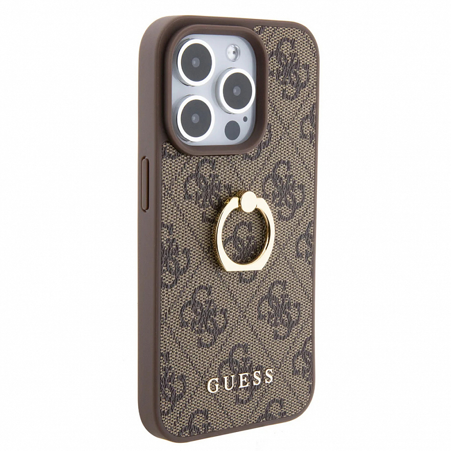 Чехол CG Mobile Guess PU 4G + Ring Hard для iPhone 15 Pro коричневый