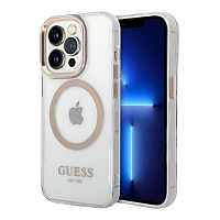 Чехол Guess PC/TPU Metal outline Hard для iPhone 15 Pro Transparent/Gold (MagSafe)
