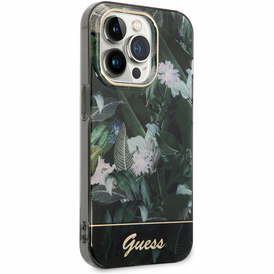 Чехол CG Mobile Guess PC/TPU Jungle w Electroplated Camera Hard для iPhone 14 Pro зелёный
