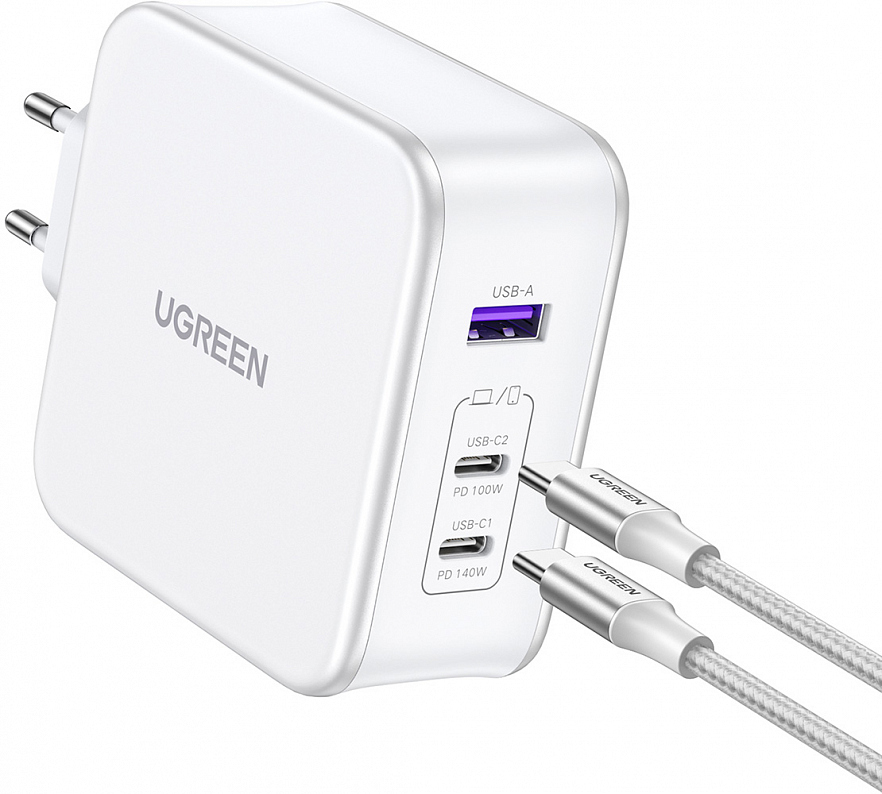 Сетевое зарядное устройство UGREEN CD289 (15339) USB-A+2*USB-C 140W GaN с кабелем Белое