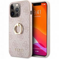 Чехол Guess PU 4G + Ring Hard для iPhone 13 Pro Max розовый (GUHCP13X4GMRPI)
