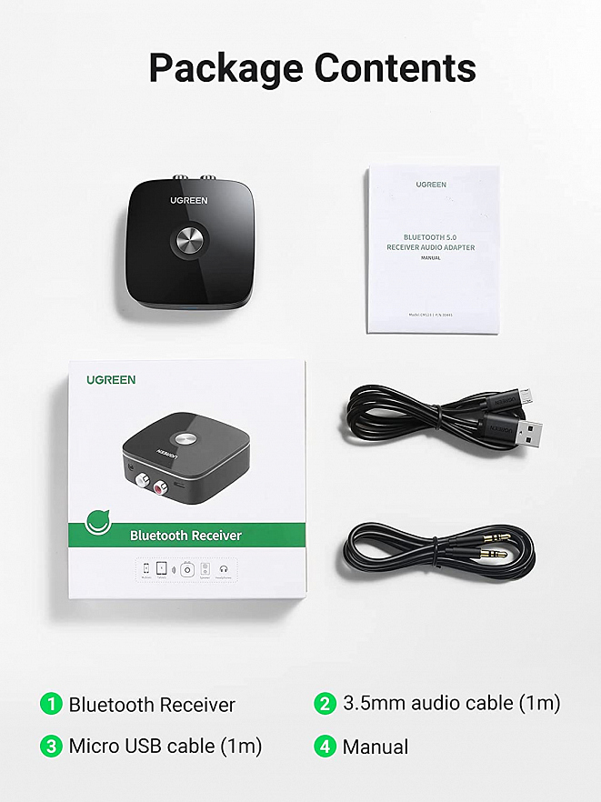Bluetooth-ресивер UGREEN CM123 (30445) Wireless Bluetooth Audio Receiver 3,5 мм + 2RCA Adapter