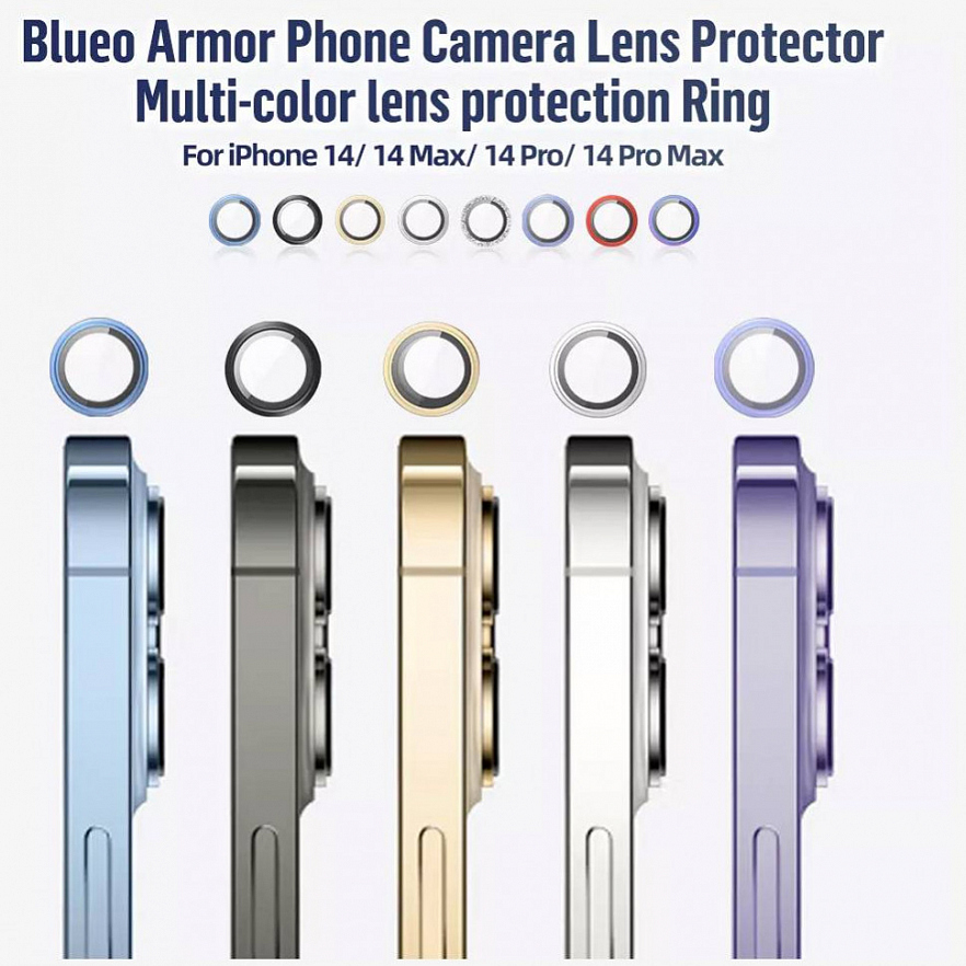 Защитное стекло Blueo Camera lens Armor metal для камеры iPhone 14 Pro/14 Pro Max Чёрное (3 шт+install)