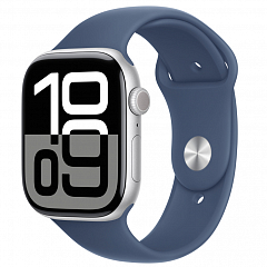 Умные часы Apple Watch Series 10 46 мм, GPS, алюминий серебристый, спортивный ремешок «Denim» M/L