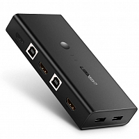 Свитч Ugreen CM200 (50744) HDMI Switch Box 2 In 1 Out KVM Switching чёрный