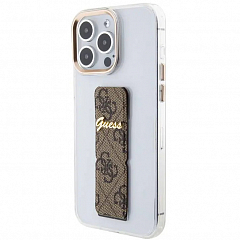 Чехол CG Mobile Guess Grip Stand Clear Case 4G Script Logo для iPhone 15 Pro Max прозрачный / коричневый