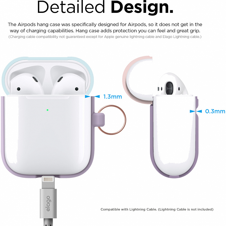 Чехол Elago A2 Wireless Silicone Duo Hang Case для AirPods 2Gn фиолетовый Lavender (голубая Pastel Blue/розовая крышки)
