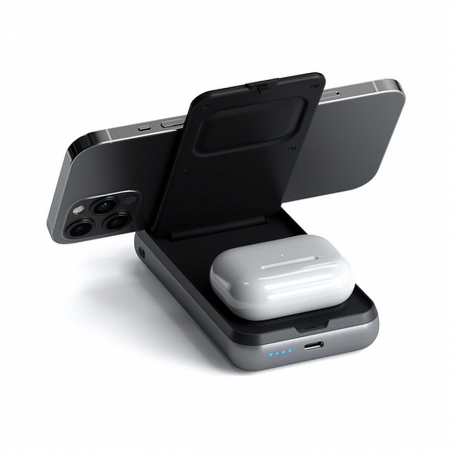 Складная док-станция Satechi Duo Wireless Charger Stand (ST-UCDWPBSM) - Серый космос