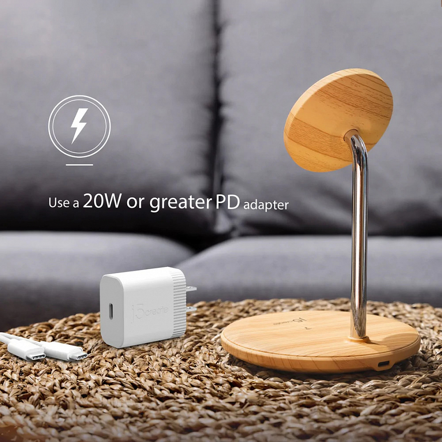 Беспроводное зарядное устройство j5create Wood Grain 2-in-1 Magnetic Wireless Charging Stand дерево (JUPW2106)