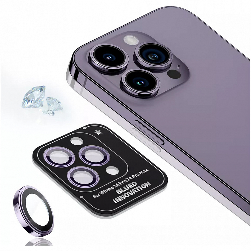 Защитное стекло Blueo Camera Lens PVD stainless steel для камеры iPhone 14 Pro/14 Pro Max фиолетовое (3 шт+install)