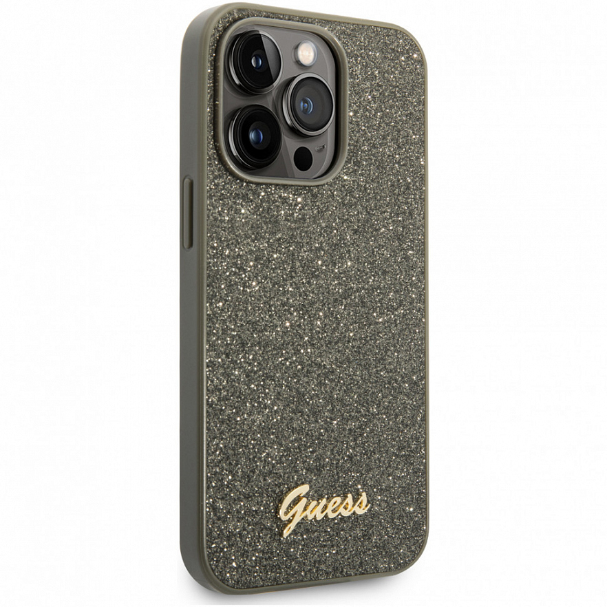 Чехол CG Mobile Guess Glitter Flakes w Metal Logo Hard для iPhone 14 Pro зелёный