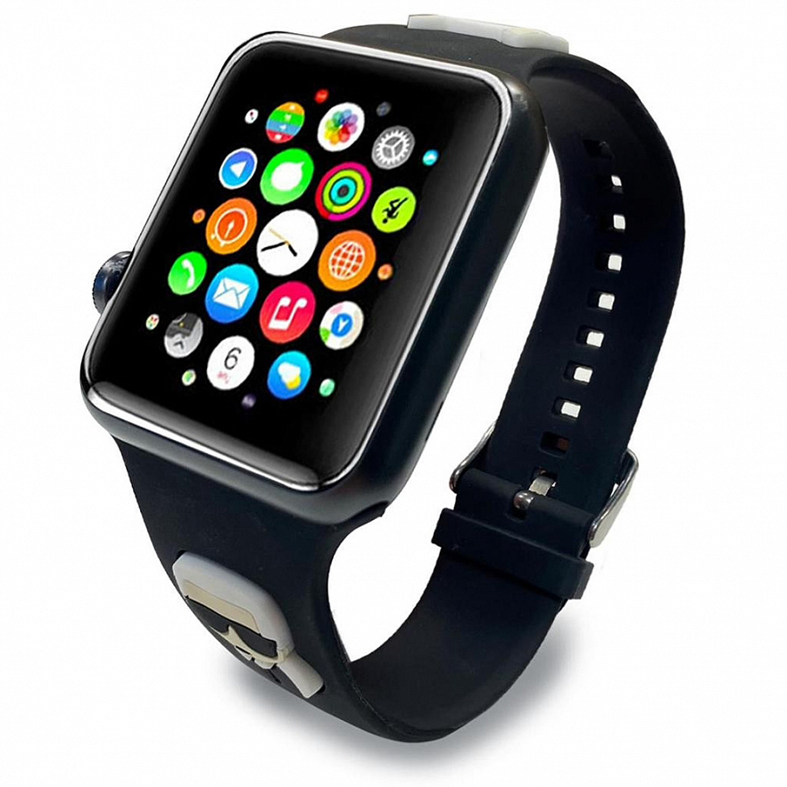 Ремешок Lagerfeld Silicone Karl and Choupette heads для Apple Watch 41/40/38 мм чёрный