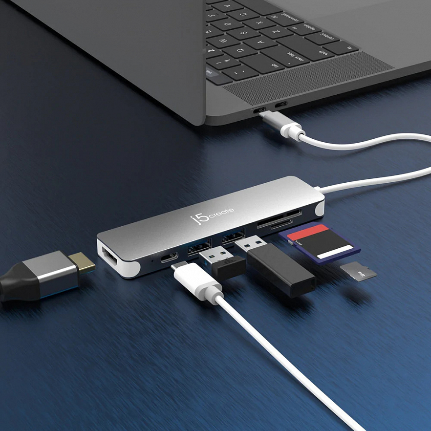 Мульти-хаб j5create USB-C® to 4K HDMI™ Multi-Port Hub (USB-C/2xUSB-A/4K HDMI/SD/microSD) серый космос (JCD353)