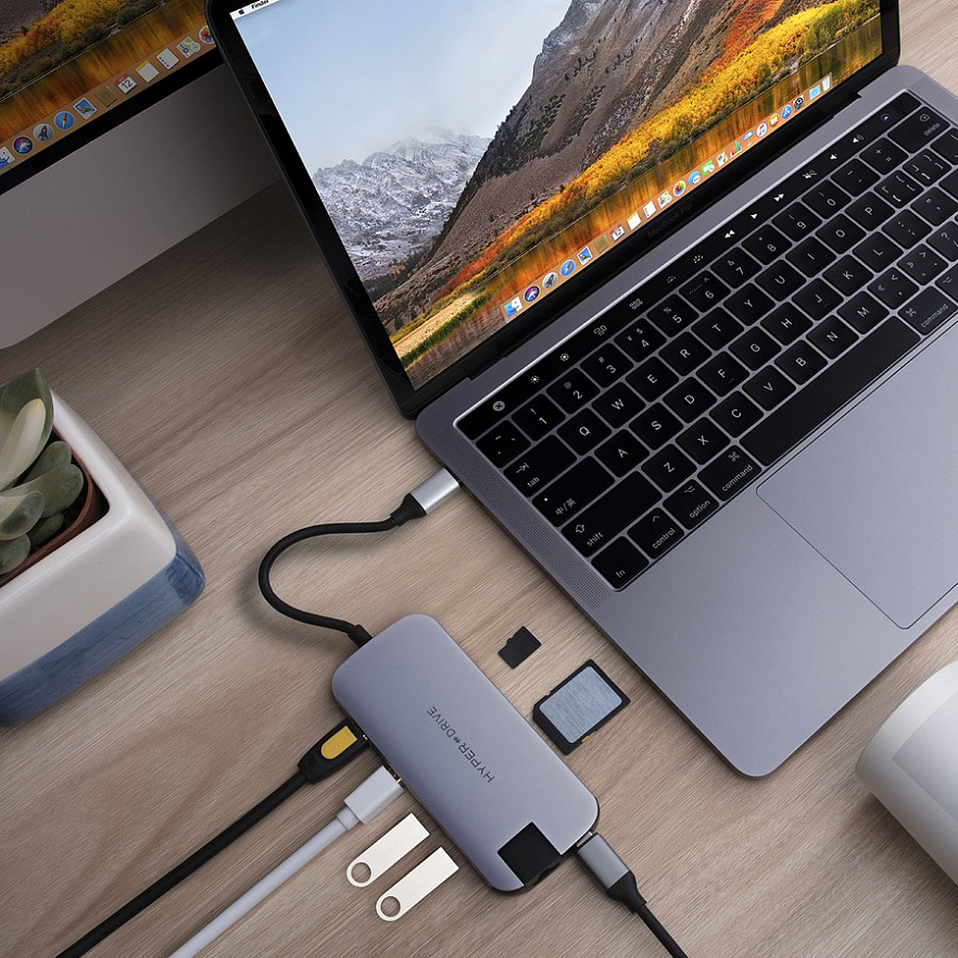USB-хаб HyperDrive SLIM 8-in-1 USB-C Hub серый космос (HD247B-GRAY)