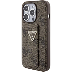 Чехол CG Mobile Guess Grip Stand PU 4G Triangle Diamond Metal Logo для iPhone 15 Pro коричневый