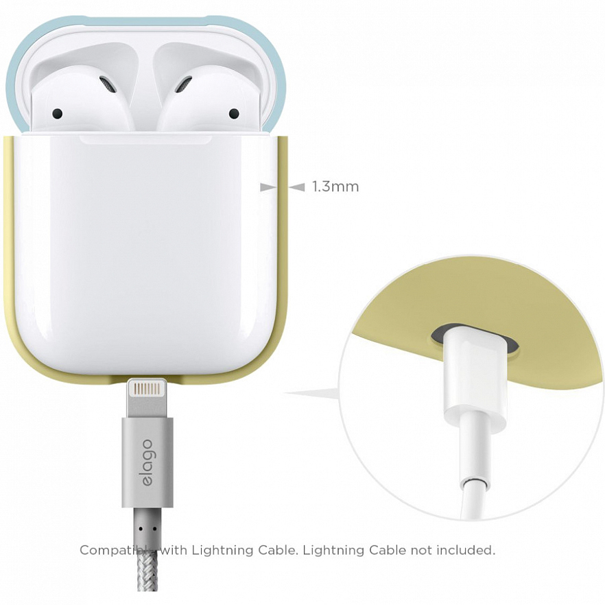 Чехол Elago Silicone Duo Case для AirPods жёлтый (белая/голубая Pastel Blue крышки)