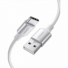 Кабель Ugreen US288 USB-A 2.0 to USB-C Cable Nickel Plating Aluminum Nylon Braid (3 метра) серебристый / белый (60409)