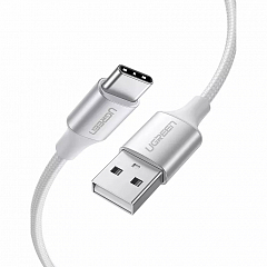 Кабель Ugreen US288 USB-A 2.0 to USB-C Cable Nickel Plating Aluminum Nylon Braid (3 метра) серебристый / белый (60409)