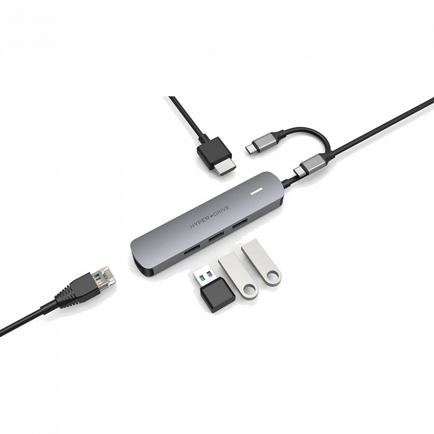 Адаптер HyperDrive TUBE 6-in-1 USB-C Hub серебристый (HD233B-SILVER)