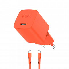 Сетевое зарядное устройство TTEC SmartCharger GAN 45W PD с кабелем 2м оранжевое