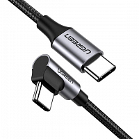 Кабель Ugreen US255 (50123) USB Type-C to Angled USB Type-C 60W (1 метр) чёрный
