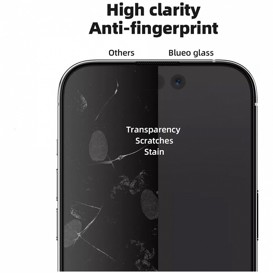 Защитное стекло Blueo 2.5D Silk Anti-glare Anti-Static (матовое) 0.26 мм для iPhone 14 Pro с чёрной рамкой