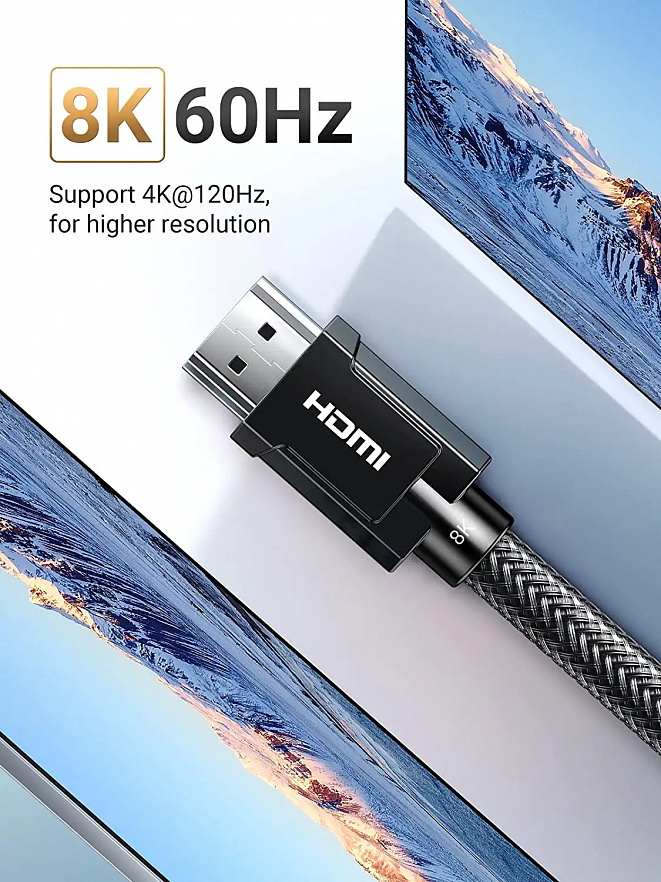 Кабель Ugreen HD135 (50562) 8K HDMI M/M Zinc+Nylon Round Cable (5 метров) чёрный