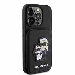 Чехол Lagerfeld для iPhone 15 Pro Max Cardslot Stand PU Saffiano NFT Karl & Choupette Hard Black