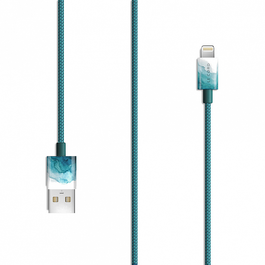Кабель Le Cord Nylon Lightning MFI (1.2 метра) Aquarells Aqua (Морская волна)