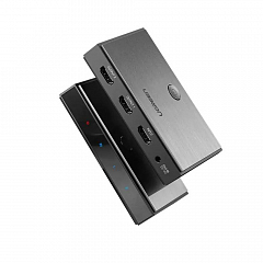 Сплиттер UGREEN CM186 (50707EU) HDMI 2.0 Splitter 1-In 2-Out 5V 2A (DC 3.5*1.35*9.5mm) чёрный