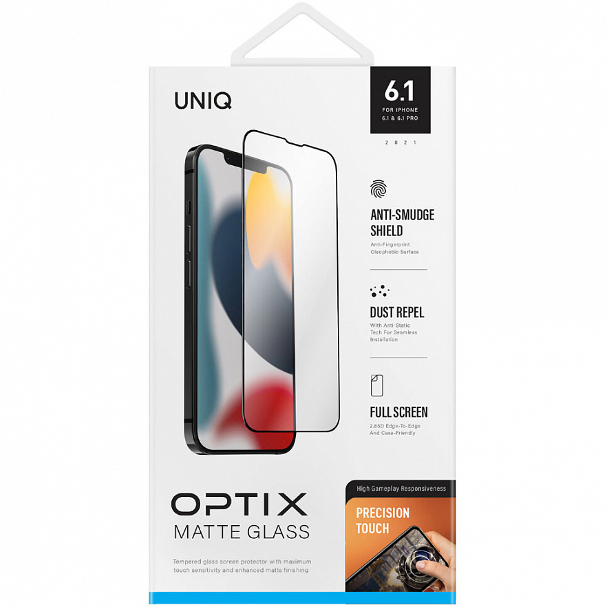 Защитное стекло Uniq Optix Matte для iPhone 13 / iPhone 13 Pro чёрное