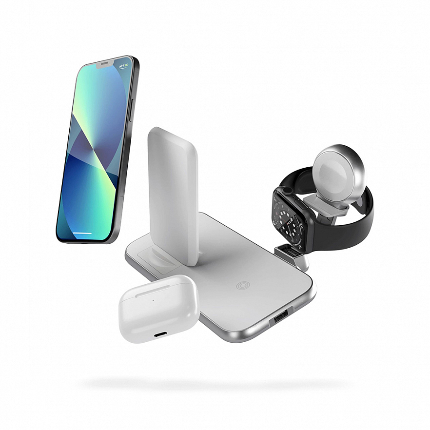 Беспроводное зарядное устройство ZENS Aluminium 4 in 1 Stand Wireless Charger белое (ZEDC15W/00)