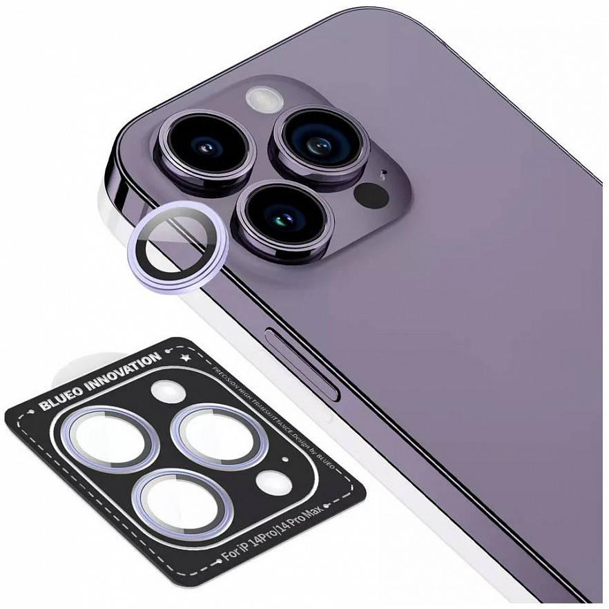 Защитное стекло Blueo Camera lens Armor metal для камеры iPhone 14 Pro/14 Pro Max Чёрное (3 шт+install)