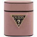 Чехол Guess Saffiano PU Leather Case Metal Logo для AirPods розовый