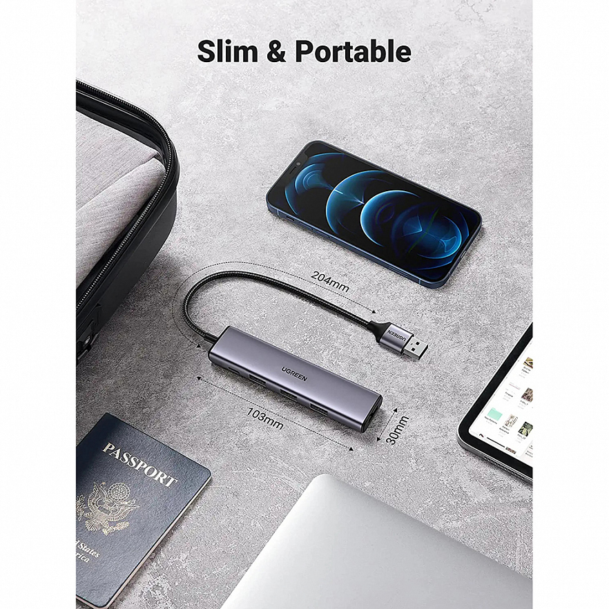 Хаб Ugreen CM473 4 x USB / 1 x USB Type-C Adapter серый (20805)