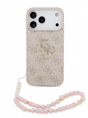 Чехол Guess 4G Big metal для iPhone 17 Pro Max с ремешком розовый (MagSafe)
