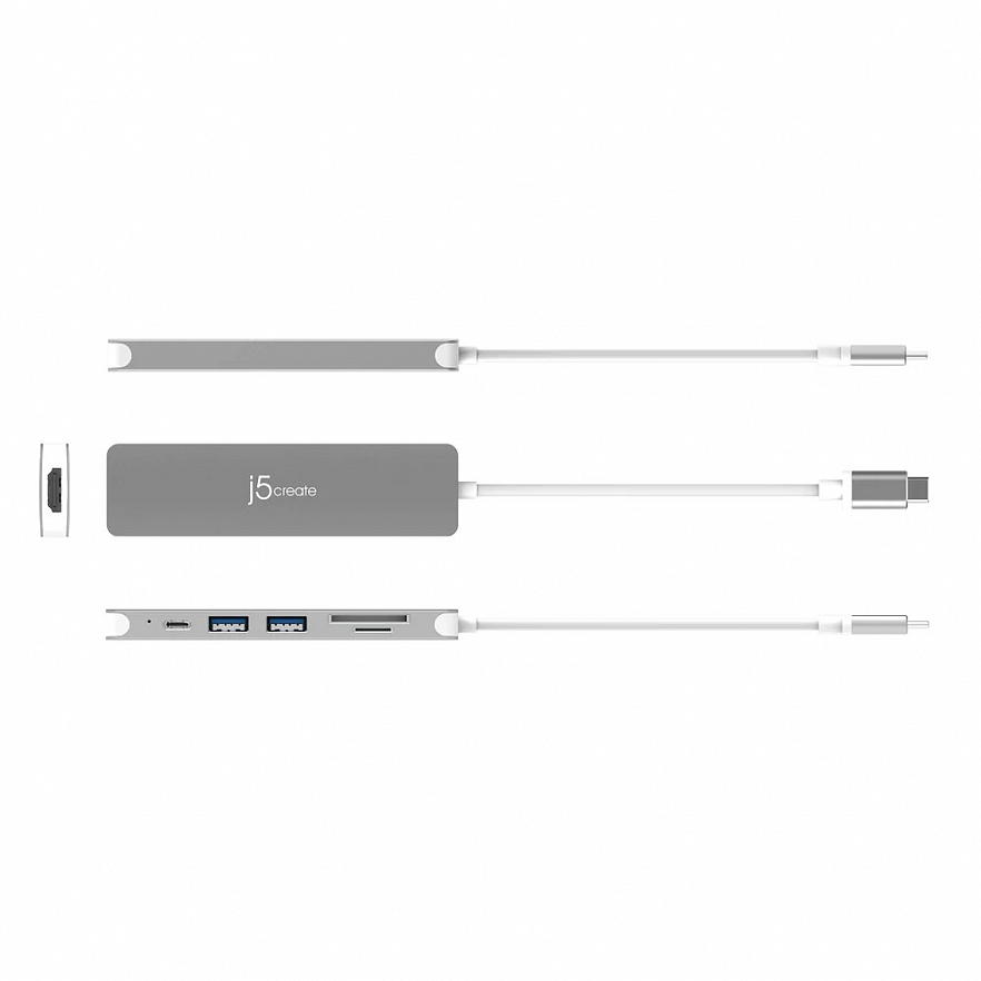 Мульти-хаб j5create USB-C® to 4K HDMI™ Multi-Port Hub (USB-C/2xUSB-A/4K HDMI/SD/microSD) серый космос (JCD353)