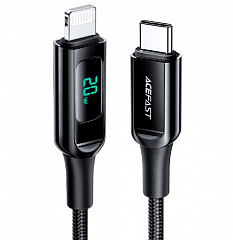 Кабель ACEFAST C6-01 USB-C to Lightning 1,2 метра с цифровым дисплеем черный